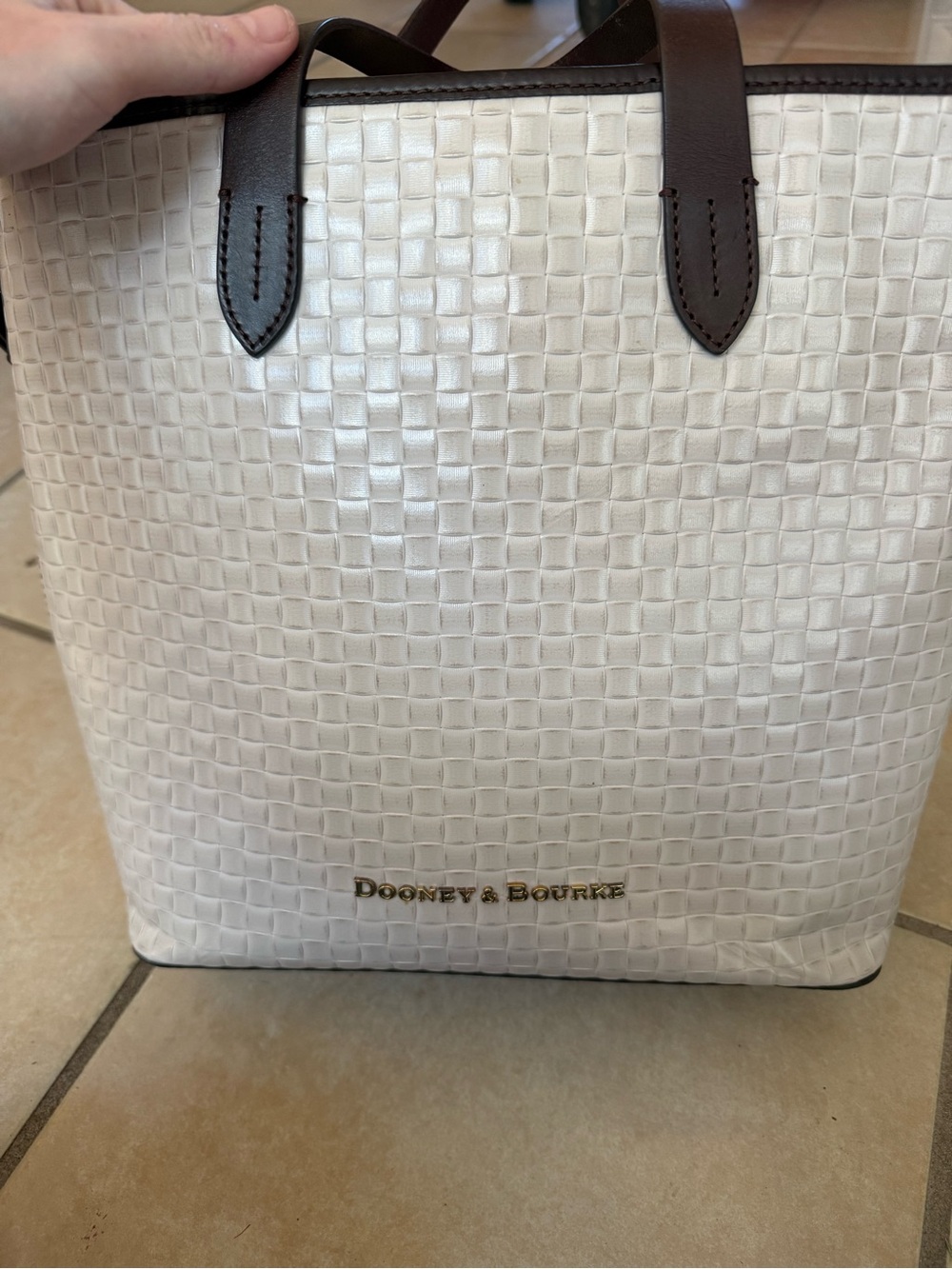 Dooney & Bourke Cream Woven Tote with Brown Trim